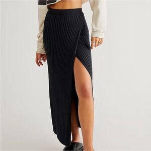 Free People Navy Ribbed Knit Maxi Skirt
